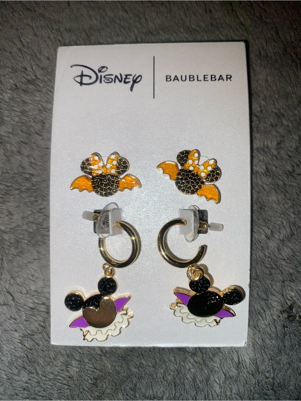 Disney x BaubleBar Halloween Minnie Earring Set of 3 Black & Orange